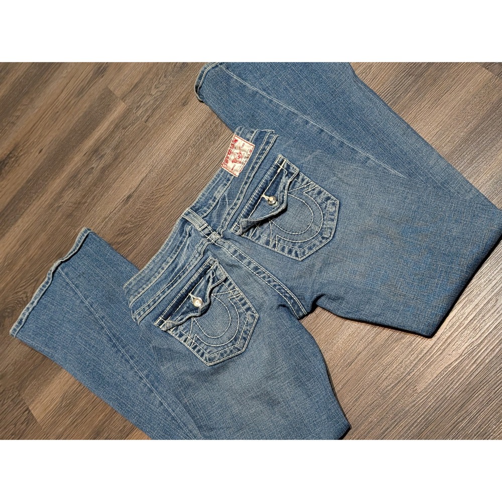 True Religion Joey Big T Flare Jeans Blue Medium Wash Low Rise Size 29 USA Made